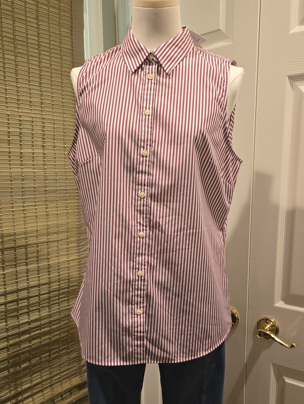 Banana Republic Sleeveless Button-Down Shirt in Red and White Stripe